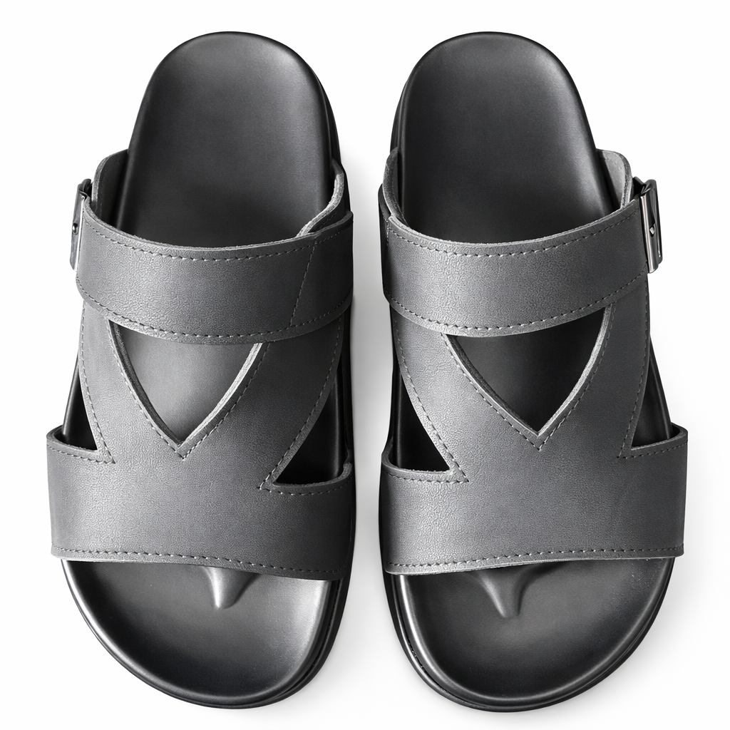 Mens Black Dual Strap Comfort Slide Sandals